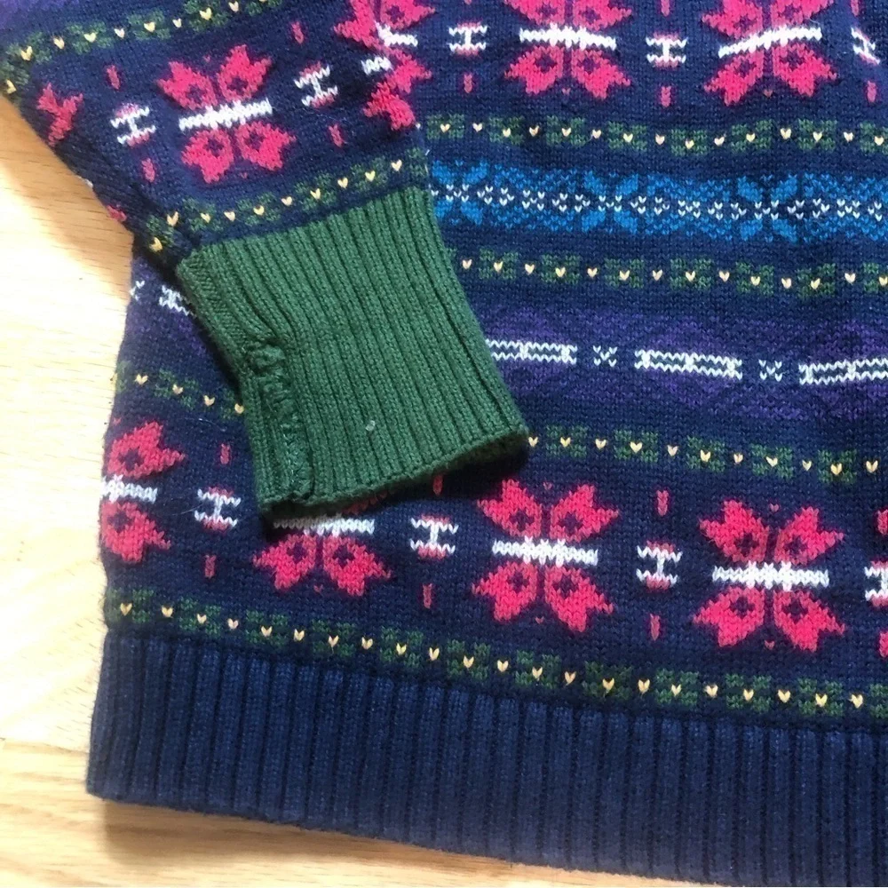 Vintage Gymboree Sweater Medium Fair Isle Pink Blue Green 100% Cotton